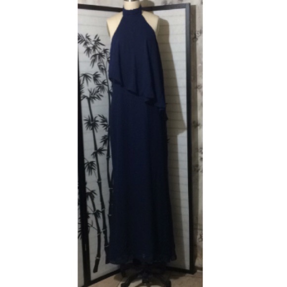 Midnight color chiffon gown by laundry - Picture 3 of 9